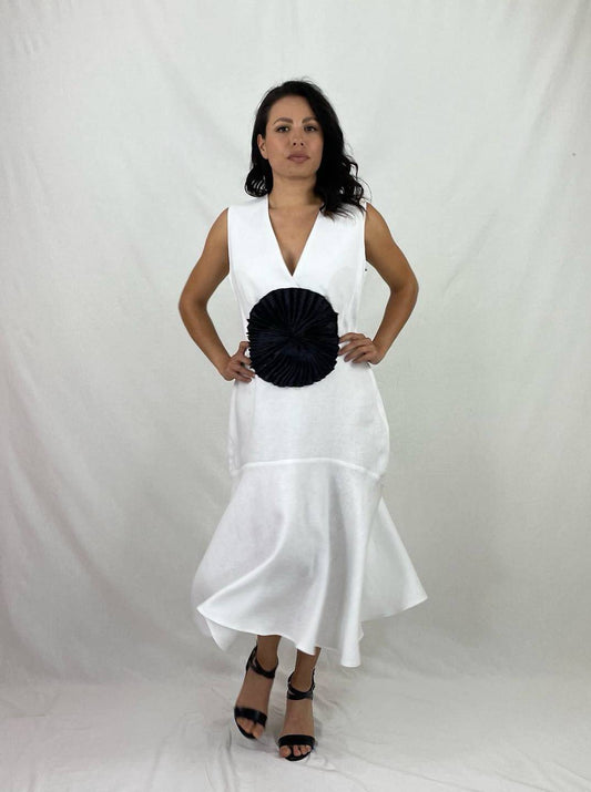 Vestido Abanico Lino Blanco