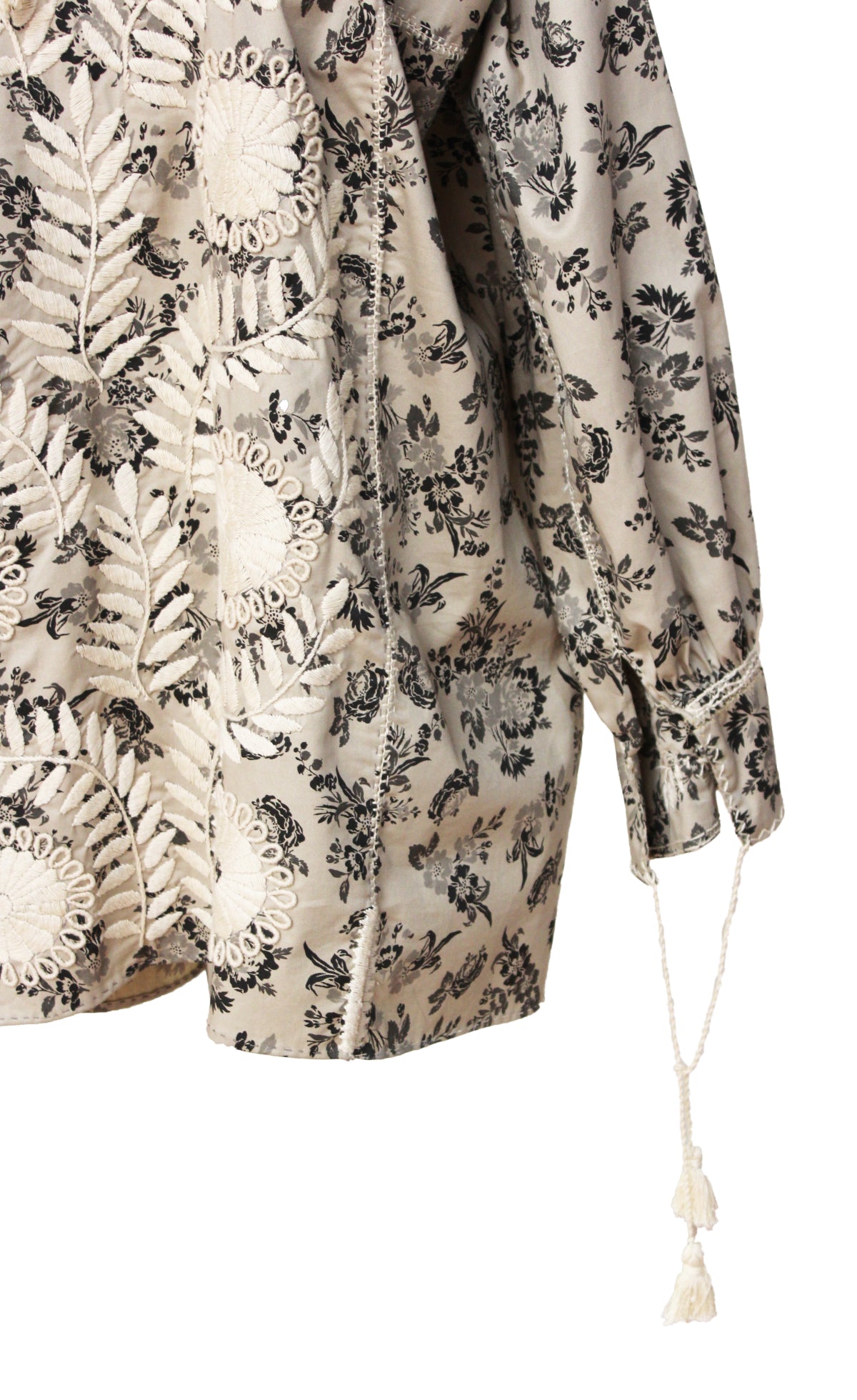 Blusa larga estampada, bordado Aguacatenango. Beige