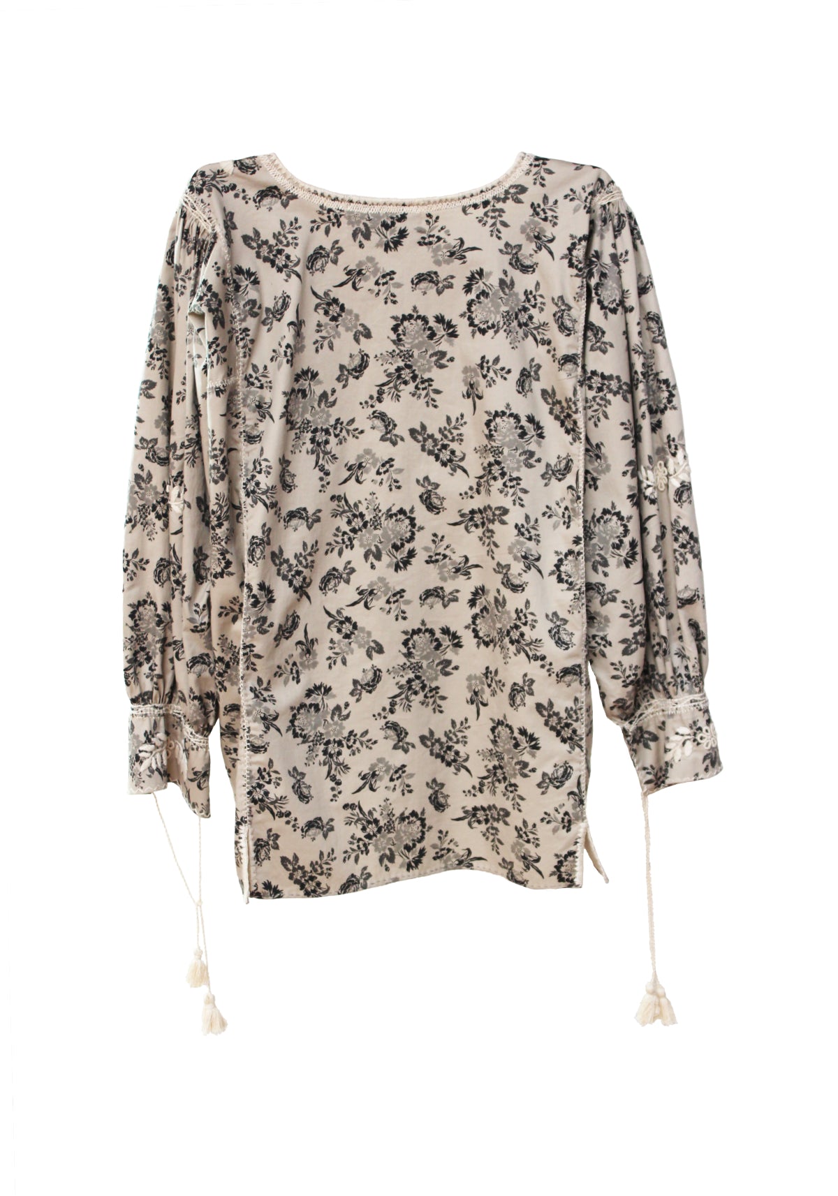 Blusa larga estampada, bordado Aguacatenango. Beige