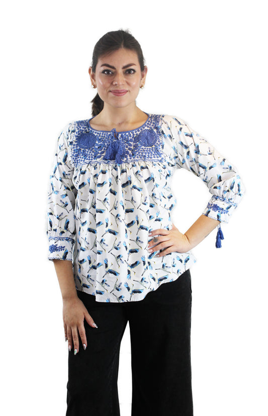 Blusa Aguacatenango Bolitas. Aves