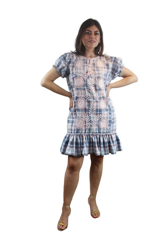 Vestido Chemise. Cuadros azul.