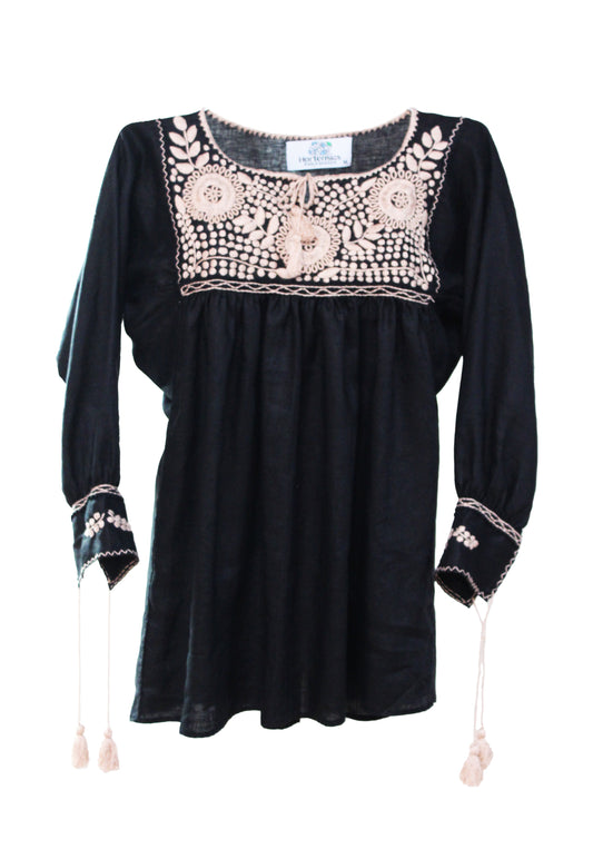 Blusa Aguacatenango Bolitas. Negro