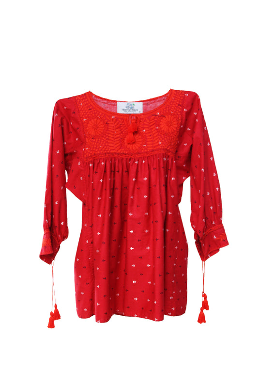 Blusa Aguacatenango Bolitas. Rojo