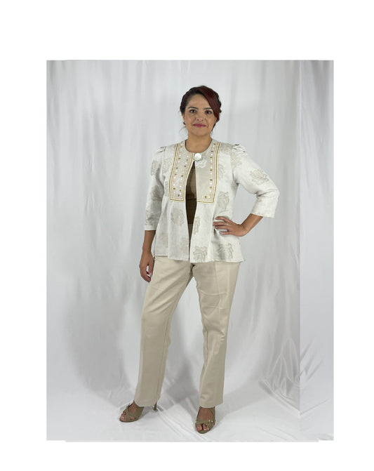 Saco de Lino Rosas Color Borde Beige. Chamula.